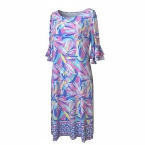 Pappagallo Victoria Cactus Rose Jersey Knit Multicolor Floral Shift Dress XL